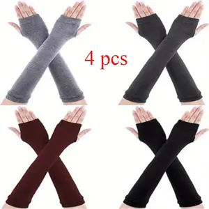 4 Pairs Arm Warmer Fingerless Gloves for Women,Long Arm Sleeves,Knitted Elbow Length Gloves,Gothic Thumb Hole Mittens,Hand Tools Kits,Springtok home tool