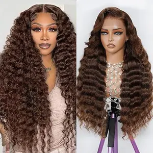 Bling Hair Deep Wave Breathable Lace 13x6 Lace Front Wigs Chocolate Brown Human Hair Wig Pre-plucked Breathable HD Transparent Lace Free Parting Brazilian Hair For Summer