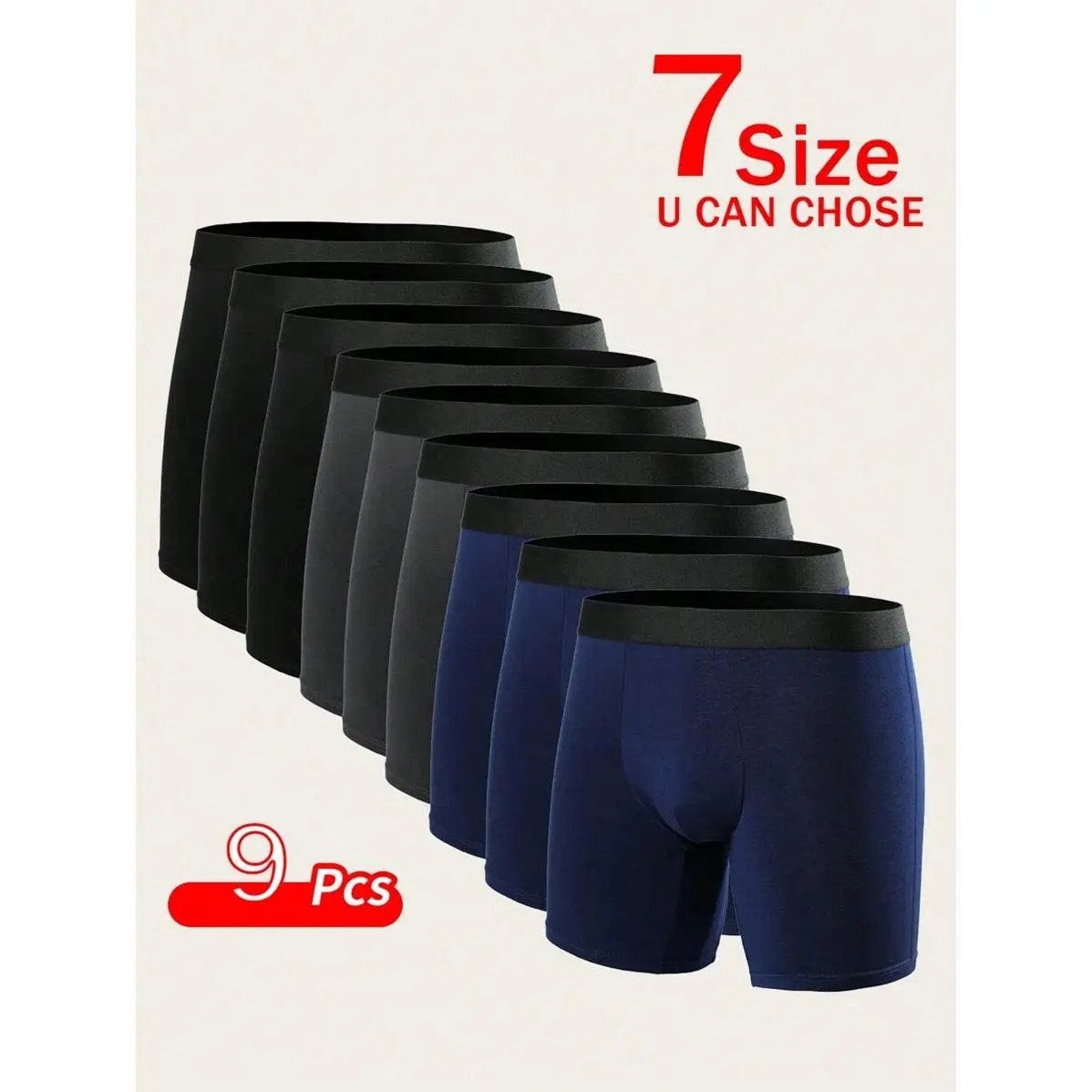 Men's Basic Stretch Mid-Rise Modal Blend Boxer Briefs 9-Piece Set - Multicolor, Plain, Colorblock Trunks, Soft Lightweight All-Season Comfort Underwear for Menswear