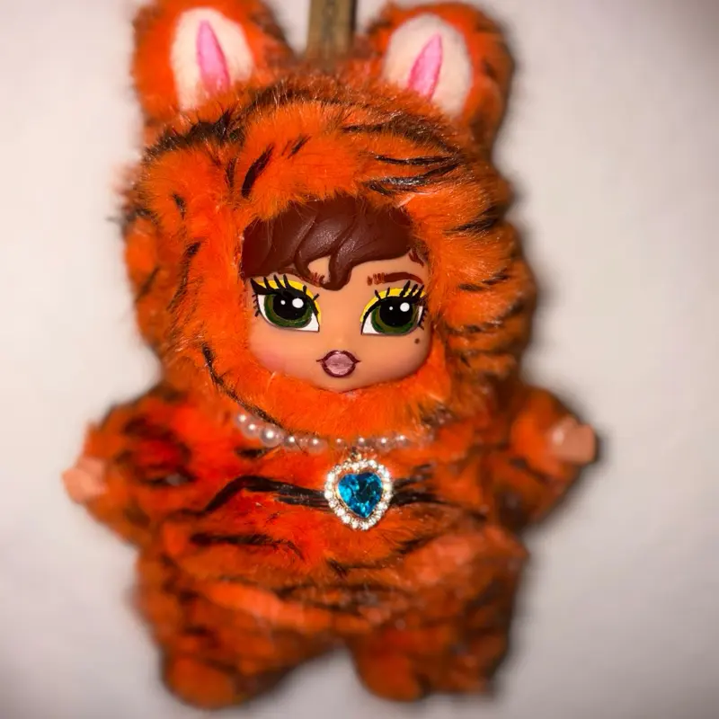 Custom OOAK repaint and hand crafted Brat doll in tiger painted monster plushie onesie keychain