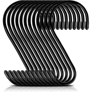 12 Pack 6 Inch S Hooks,Large S Hooks Vinyl Coated Heavy Duty S Hooks Metal Black Rubber S Hooks