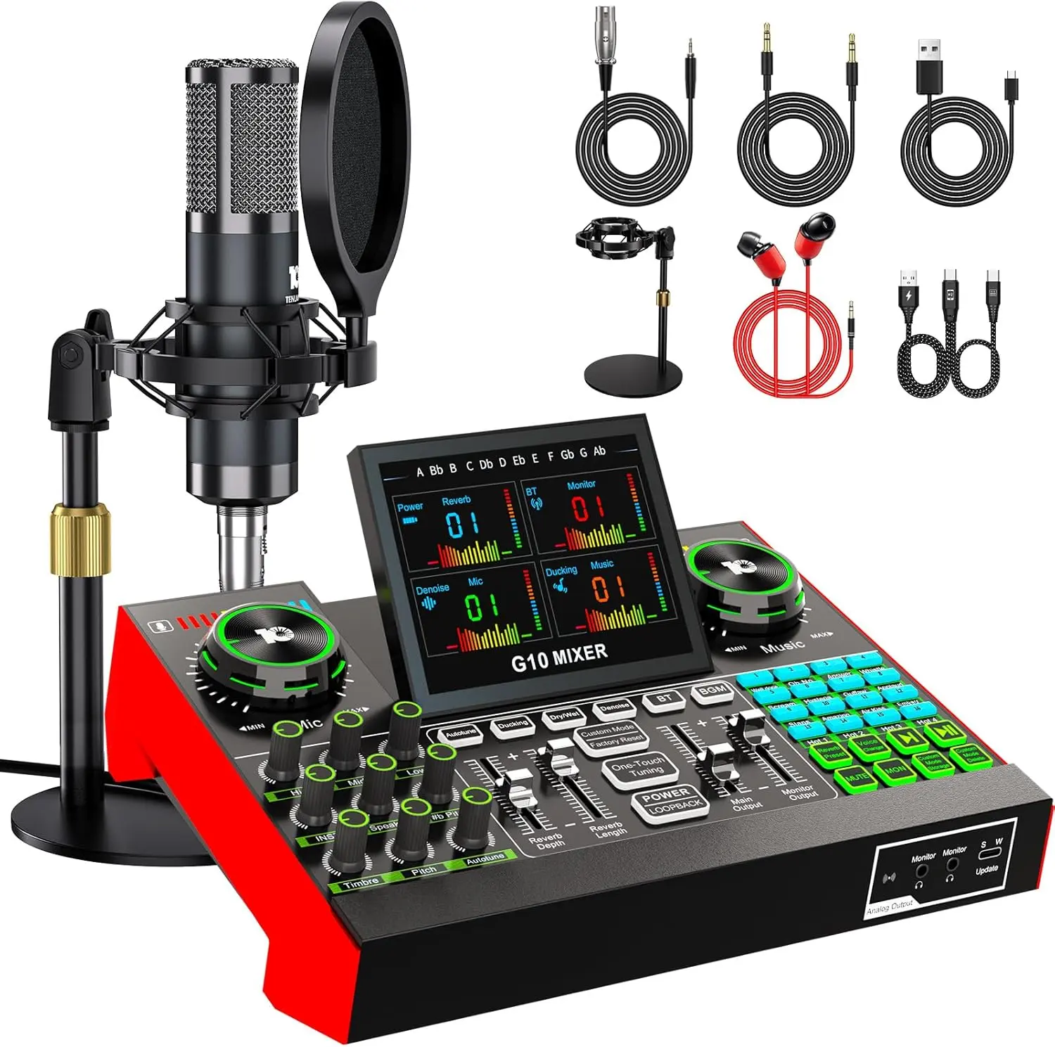 Podcast Microphone Bundle with Live Sound Board Audio Mixer, Podcast Equipment Bundle with 3.5mm Condenser Microphone(P15) for Pc/Phone Live Streaming Singing Gaming, Voice Changer, Denoise summerwins
