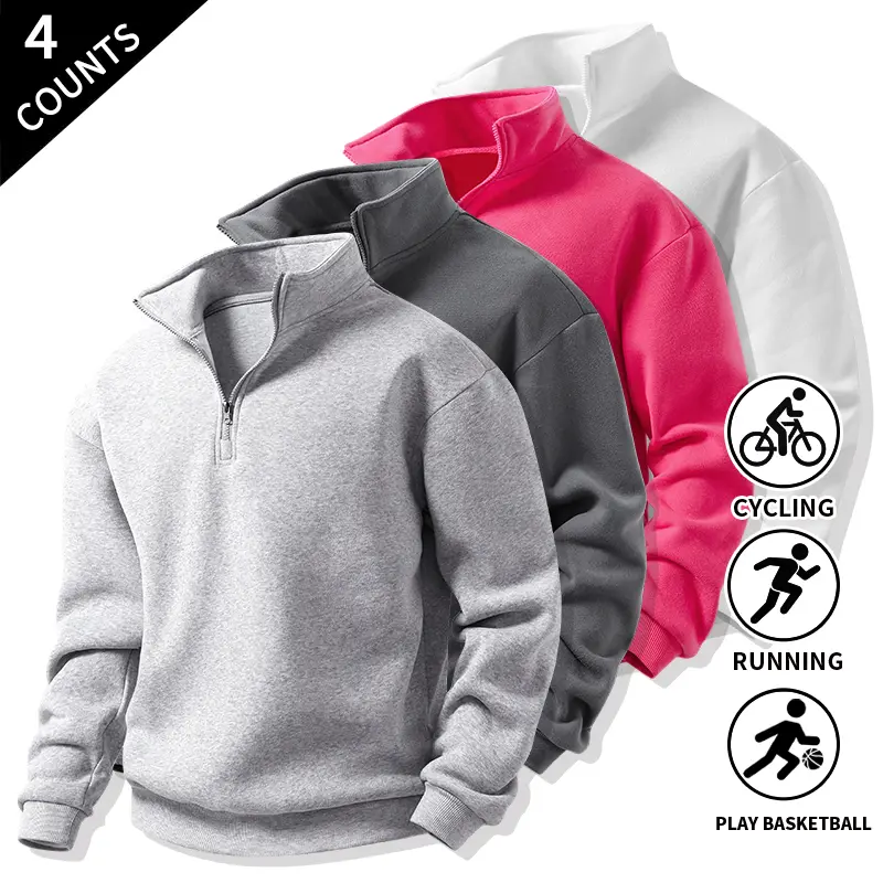 Men’s quarter-zip pullover sweatshirts, 4-pack, 1/4 zip mock neck long sleeves, casual athletic tops for men
