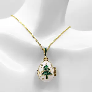 New Russian Christmas Tree Pendant Openable Legal Shell Egg Micro Inlaid Zircon Tassel Christmas Necklace