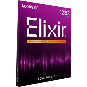 Elixir Phosphor Bronze Acoustic Guitar Strings 12-53 NANOWEB Light