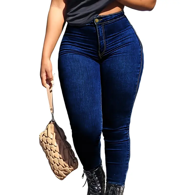 2025 Foreign Solid Color Fashion Slim Fit Denim Skinny Pants for Women TrendyWomenswear jean baggy  bootcutoutfits Bottom Trouser Streetwear Basic jean baggy jeans stacked jeans 90s outfits purple jean Black Minimalist