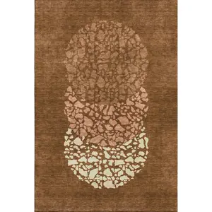 HomeRoots 653595 9 x 12 ft. Chili Red & Ivory Abstract Transitional Washable Machine Made Rectangle Area Rug with UV Protection