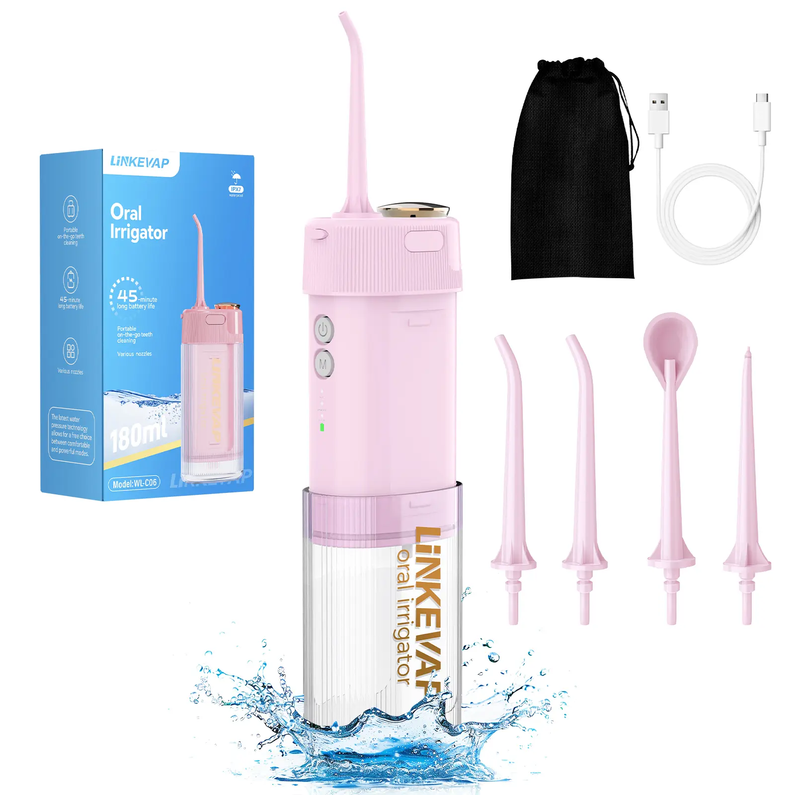 Water Dental Flosser for Teeth, Cordless Oral Irrigator Waterflosser, Rechargeable Water Teeth Cleaner Pick,Home & Travel Collapsible Water Flossers for Teeth & Braces Care