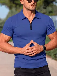 Men's waffle knit three-quarter zipper polo shirt, short-sleeved breathable Tropical casual top, suitable for daily commuting and street style breathable smart casual shirts