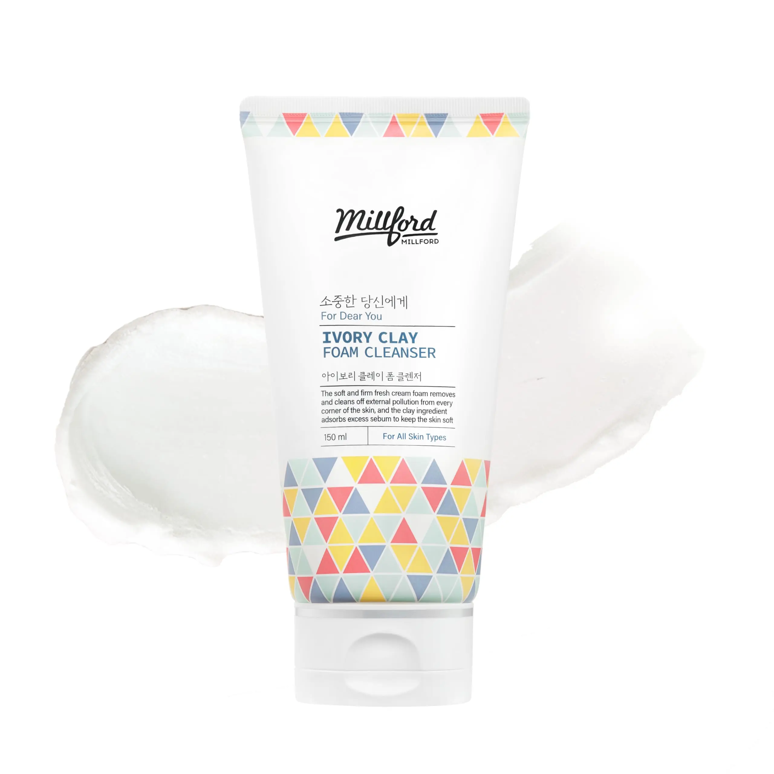 Millford Ivory Clay Foam Cleanser 150ml/5.1 fl.oz – Deep Pore Cleansing Facial Wash, Kaolin Clay + Glycerin Formula for Sebum Control, Oil Balance & Enlarged Pores, Korean Skincare for All Skin Types