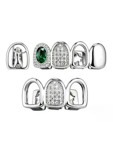 3 PCS Hip Hop Style Emerald Zircon Dental Retainers, Allergy-Free Hollow Star & Portrait Design, Punk 3-Tooth Set, Halloween Party Gift