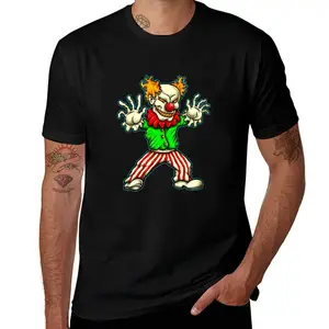 Evil Creepy Clown Graphic T-Shirt, Scary Horror Cartoon Tee For Halloween Streetwea.
