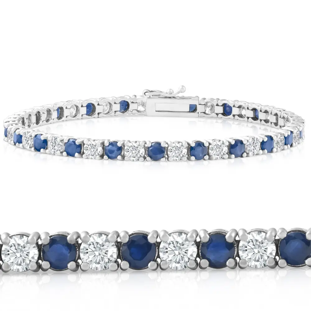 8 Ct Blue Sapphire & Diamond Tennis Bracelet 14k White Gold 8 Ct Blue Sapphire & Diamond Tennis Bracelet 14k White Gold