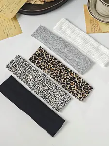 5pcs Headband Set Versatile Satin Leopard Print Headbands, Women Everyday Hair Accessories Turban Headband Sweatband, Hairband