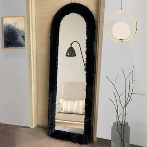 Fluffy Mirror Cover for Arched & Full-Length Mirrors 59"x16" Stretch Fabric Non-Slip Backing Decorative Protector Soft Durable Décor Enhances Home Style & Functionality