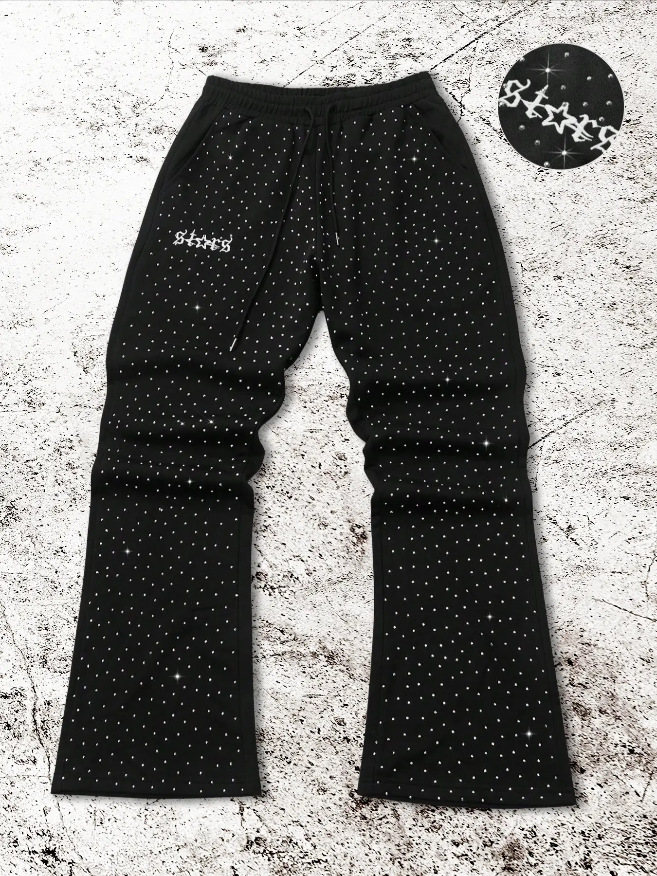 PAVTROS Men's Flared Pants, Casual Streetwear Trousers, black with a subtle, shimmering brick pattern, featuring an elastic waistband for a casual street style. Perfect for work, school, vacation, also suitable as a unisex couple's o