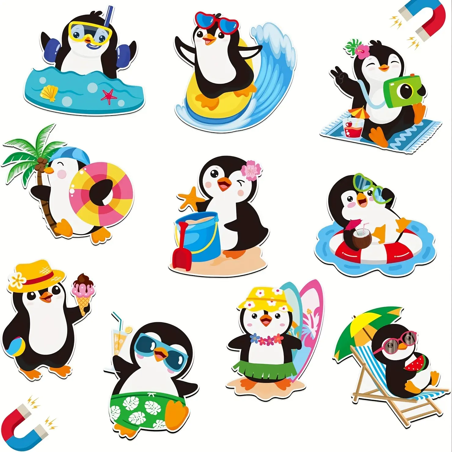 Cruise Door Decorations Magnetic - 10PCS Summer Penguin Cruise Magnet, Penguins Themed Car Ship Fridge Magnetic Stickers, Refrigerator Decorating Magnet, Refrigerator Magnets Set, Fridge Magnets Cute for Beach Carnival Party Decor Home Decor