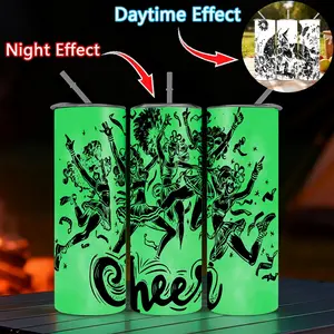 20oz stainless steel luminous water bottle with straw, printed with a black and white cheerleading pattern, suitable for fitness, travel, driving, and daily use at home. Gift for family and friends, 1pc