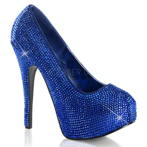 Bordello TEEZE-06R Royal Blue Satin Rhinestoned Pumps