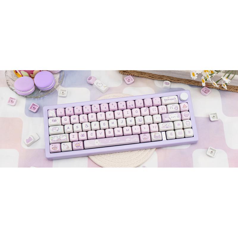 COOMICKEY PBT Keycaps MOA Profile 132 Keys Dye Sublimation Purple Cute Cat Customized Set for ANSI Cherry MX Switches Mechanical Keyboards with Keycap Puller