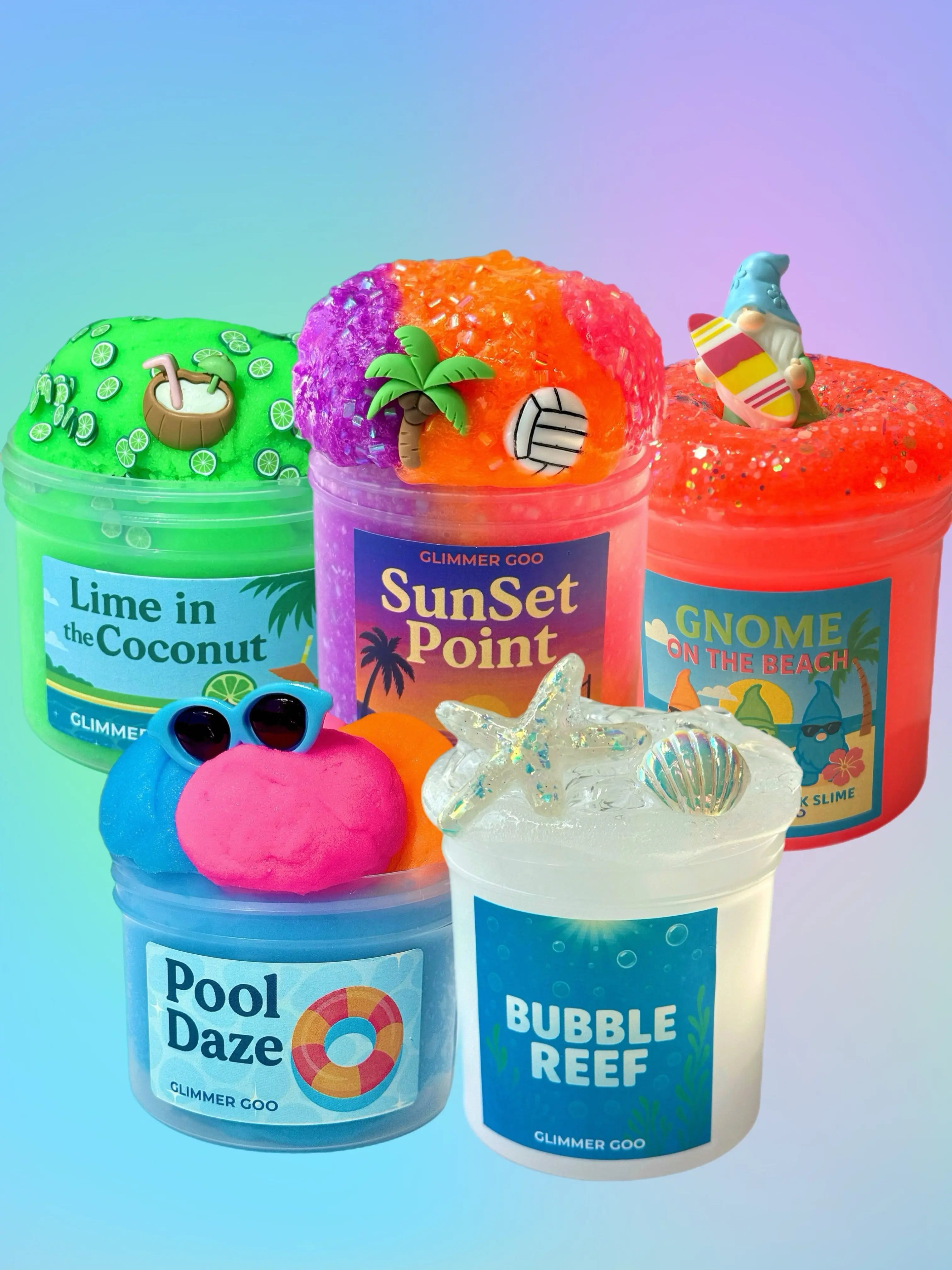 Endless Summer Slime Bundle |  Clear, Icee, Bingsu Slimes | Glow in the Dark (5 Pack)