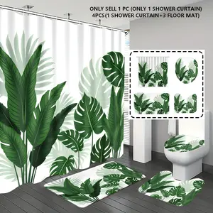 [Popular Choice] 1pc/4pcs, bathroom curtains shower, bathroom set, shower curtain set, shower curtains, bathroom rug, bathroom mat, Monstera pattern, tropical plant-themed decoration, bathroom set, includes 12 hooks.