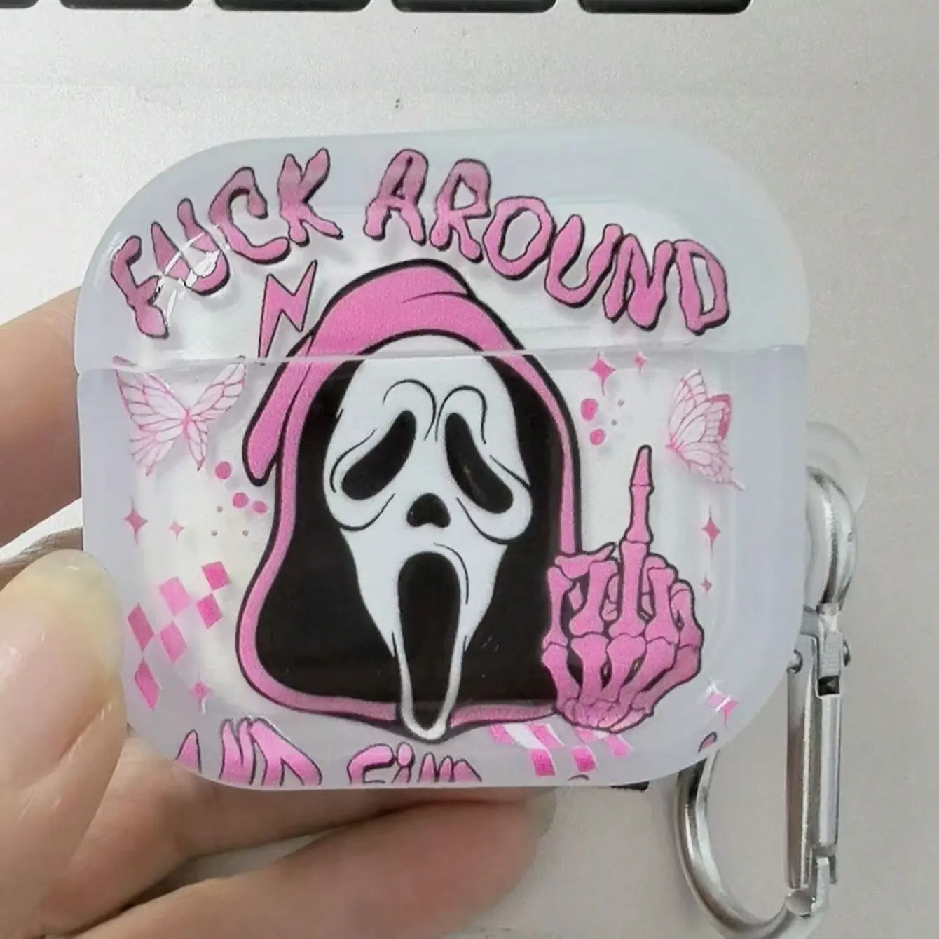 Halloween Ghost Head Transparent Earphone Case with Buttons, Unique Design for Halloween Party, Durable and Stylish Accessory, Earphone Protective Cover