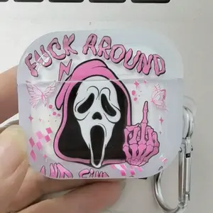 Halloween Ghost Head Transparent Earphone Case with Buttons, Unique Design for Halloween Party, Durable and Stylish Accessory, Earphone Protective Cover