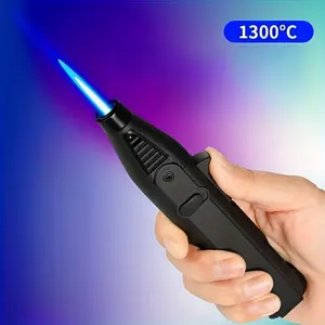 1300° Torch Lighter, Blue Flame With Safety Lock, Bright Flame Lighter, Refillable Butane Gas, Outdoor Windproof Jet Flame Cool Lighter, Gift Box Packaging, Suitable For Candle, BBQ, Stove Wall, Camping Gift, Without Battery