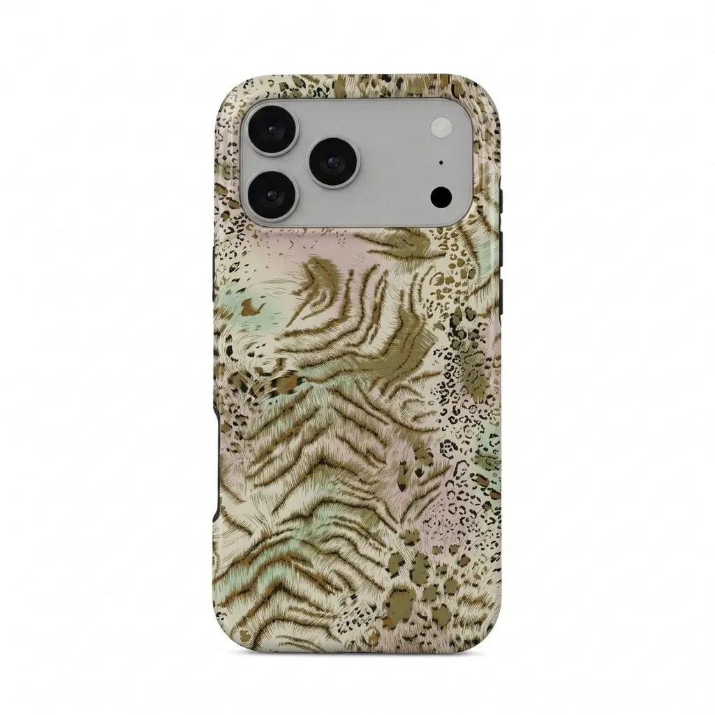 Sage Girl Aesthetic Mixed Animal Print iPhone 17 Pro Max Case, Earthy Leopard Zebra Shockproof Cover for Iphone 17 Promax, 17 Pro, 16 Promax, Accessories, Smartphone