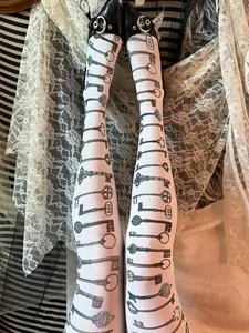 Women's Y2K Fashion Cute Cartoon Print Slim Fit Pantyhose, Punk Casual Aesthetic Skinny Gothic Role Play Cosplay, Costume Socks