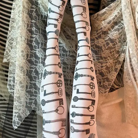 Women's Y2K Fashion Cute Cartoon Print Slim Fit Pantyhose Tights, Punk Casual Aesthetic Skinny Gothic Role Play Cosplay Costume Socks