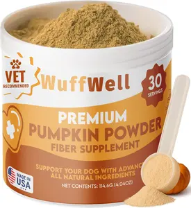 WuffWell Premium Pumpkin Powder with Probiotics for Dogs - Vet Recommended Fiber Supplement for Digestive Health & Wellness - 30 Servings - Made in USA