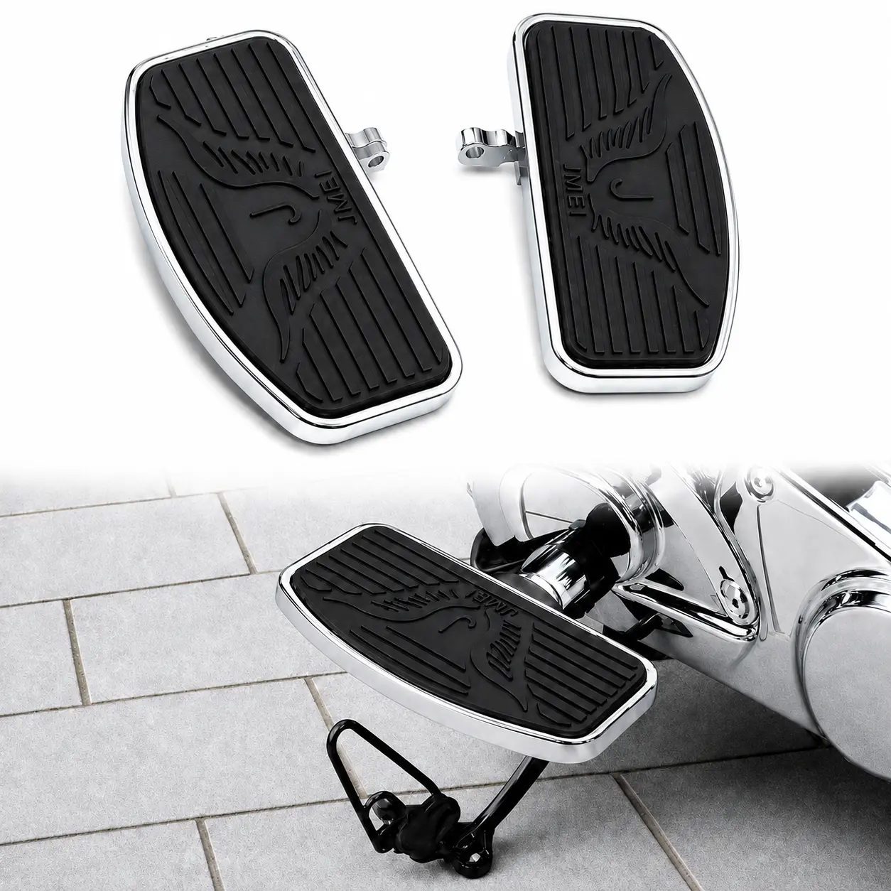 Front Rider Floorboard Footrest Pair for Harley-Davidson, 240x125mm Bolt-On Wide Grip Steel+Rubber Non-Slip Aftermarket Replacement for Dyna, Sportster & Pre-2018 Softail (Male Mount-Style Footpeg Supports)