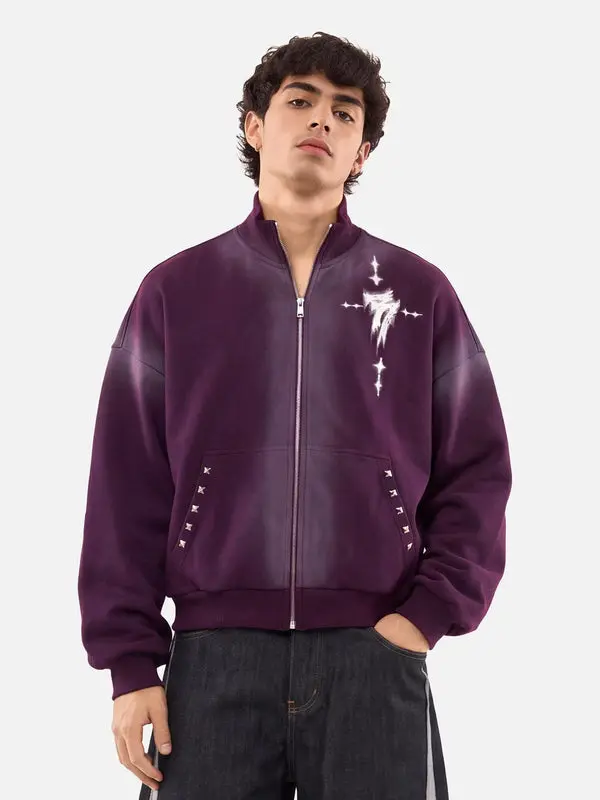 Aelfric Eden Gradient Spray Cross Logo Cropped Polo Sweatshirt Gradient Spray Dye Process Gothic Cross Logo Print Cropped Boxy Silhouette Polo Collar Design Heavyweight Soft Fabric Unisex Streetwear Sweatshirt