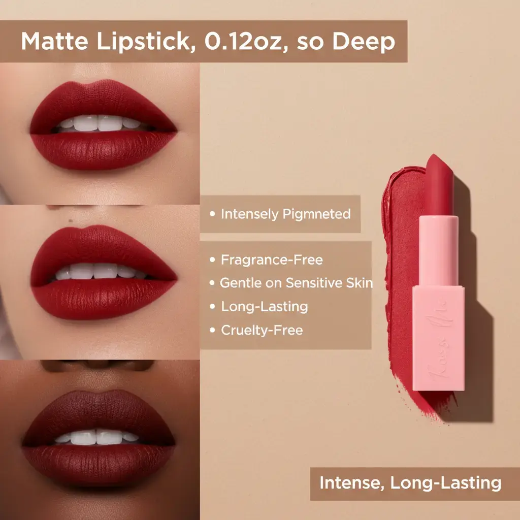 Beauty Creations Tease Me Matte Lipstick - Single Item, 0.12oz/3.5g, So Deep, Intensely Pigmented, Lightweight, Fragrance-Free, Buildable, Gentle on Sensitive Skin, Long-Lasting, Cruelty-Free, 24 Months Shelf Life, Adult Makeup Cosmetic Lipgloss