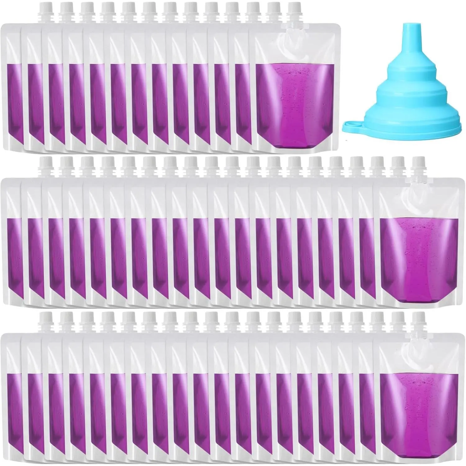Plastic Liquid Pouch  Juice Pouches Travel Water Pouch Leak Proof Bags Bulk with Collapsible  Funnel for Travel Outdoor (60 Pieces,24 oz)