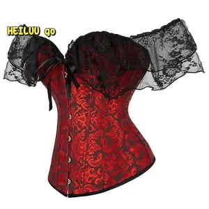 Women’s Lace Corset, Fishbone Shapewear with Drawstring, Sexy Floral Wedding/Party Belt, Lace-Up Boned Brocade Waist Trainer, Bust-Under Corset, Plus Size Tummy Control