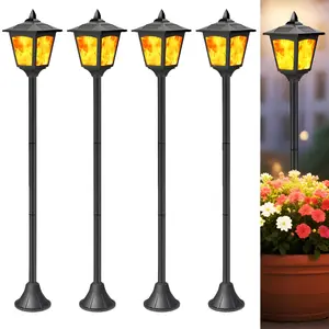 4 Pack 40" Solar Flickering Flame Lights – Outdoor LED Post Lanterns for Patio, Garden, Path