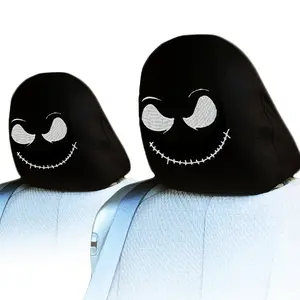 Yupbizauto Skull Face Embroidered Headrest Covers – Pair Universal Fit for Car Truck SUV, Black Foam-Padded Fabric, Custom Gothic Design Auto Accessory, Made in USA