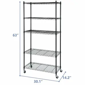 Zenstyle 5-Tier Steel Wire Organizer Rack - Adjustable Large-Space Storage Unit with 4 Rolling Wheel Casters
