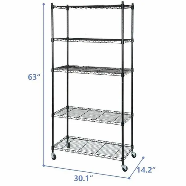 Zenstyle 5-Layer Carbon Steel Wire Organizer Rack - Adjustable Height Storage Unit with Clip, Organizer Storage Boxes, Large Space, 4 Rolling Casters