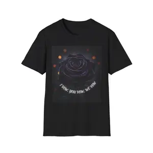 Dark Blue Rose Illustration T-Shirt | 'I VOW, YOU VOW, WE VOW'  - Original Graphic Art created by seller