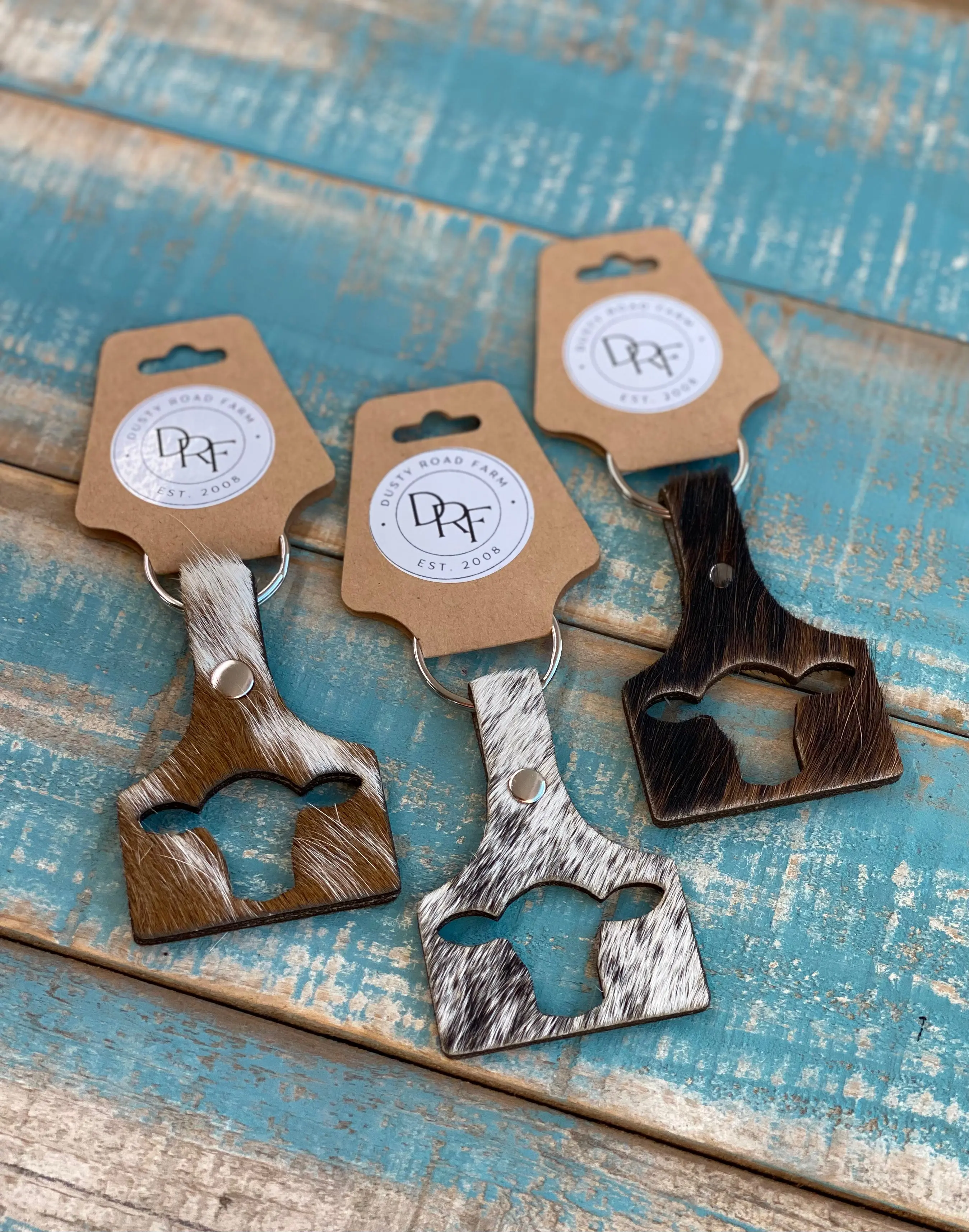 Keychain Cowhide Ear Tag w/ Cowhead