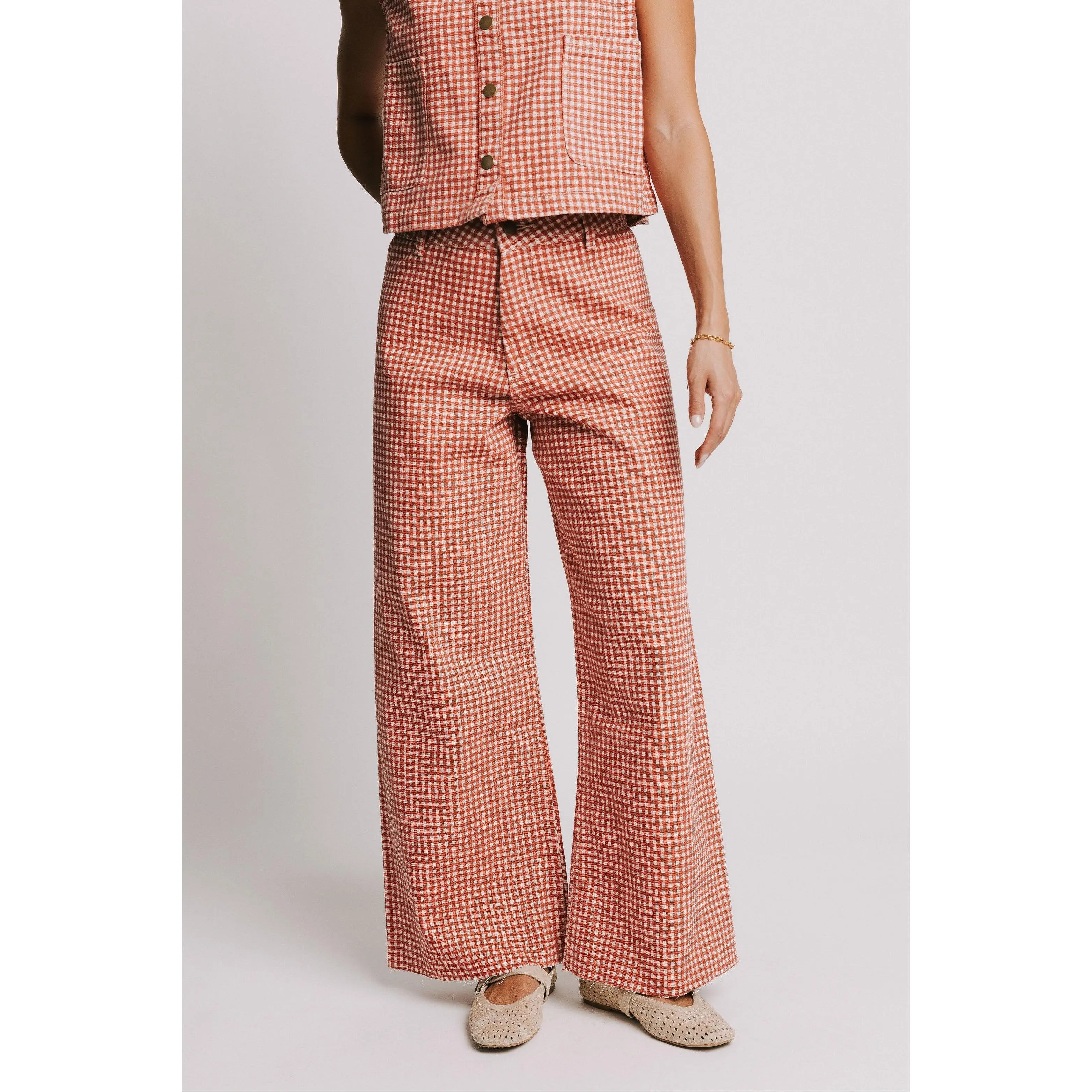 Women's High-Waisted Gingham Print Matching Bottom Country Crush Pants