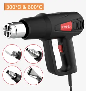 Heat Gun, 2000W Heavy Duty Hot Air Gun Kit 572°F&1112°F (300℃ & 600℃) Dual Temperature Settings With 4 Nozzle Attachments Overload Protection for Crafts, Shrink Wrapping/Tubing, Paint Removing, Epoxy Resin