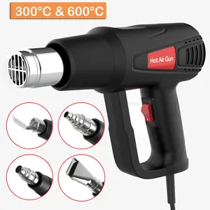 Heat Gun, 2000W Heavy Duty Hot Air Gun Kit 572°F&1112°F (300℃ & 600℃) Dual Temperature Settings With 4 Nozzle Attachments Overload Protection for Crafts, Shrink Wrapping/Tubing, Paint Removing, Epoxy Resin