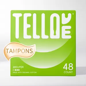 TELLOVE Tampons  48 Count Super Absorbency Natural Organic Cotton Multipack | Unscented & Leakproof-B fillow
