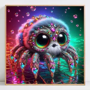 Spider Pattern DIY Diamond Arts Colorful Painting Kit without Frame, Full Round Diamond Mosaic Animals for Home Bedroom Wall Decor