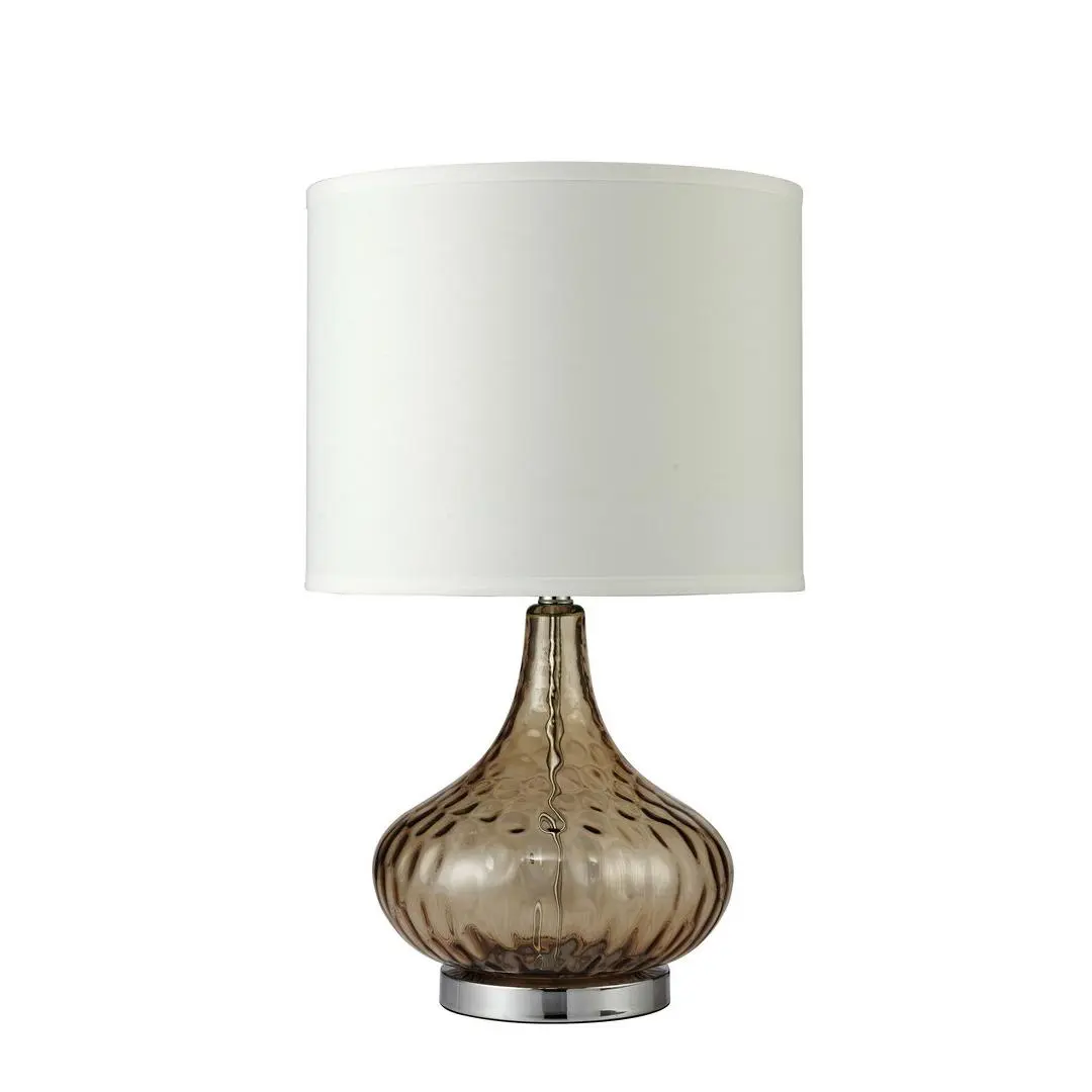 Courtney Modern Table Lamp - 24.5" Tall Amber Glass, Chrome Silver Finish, 11" L x 11" W x 17" H - Decorative Interior Lighting for Home Improvement